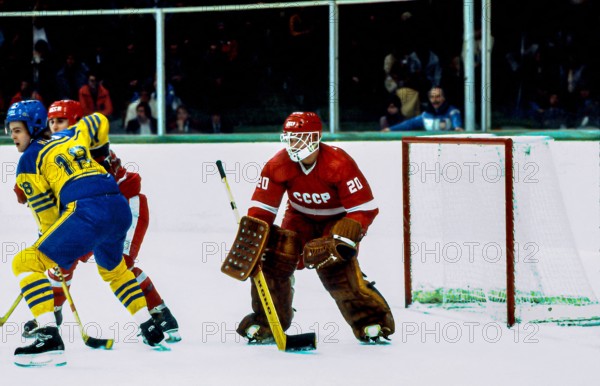 Vladislav Tretiak (URS) goalie during the 1984 Olympic Winter Games