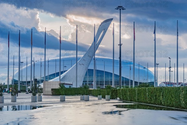 Sochi, Russia - October 17, 2024: Construction of Bolshoy Ice Dome built for Winter Olympic Games 2014. It is a home arena for Sochi hockey club of KH