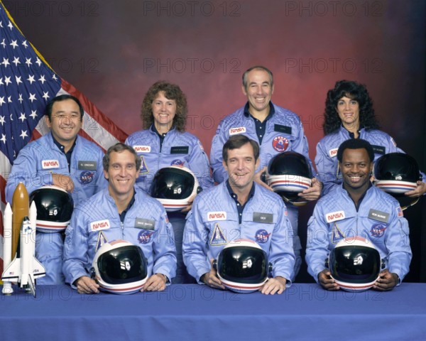 Jan 28, 2011 - Kennedy Space Center, Florida, U.S. - Today is the 25th anniversary of the Challenger disaster. On January 28, 1986, the Space Shuttle Challenger and her seven-member crew were lost when a ruptured O-ring in the right Solid Rocket Booster caused an explosion soon after launch. The NASA family lost seven of its own on that morning. The crew of STS-51-L - Front row from left, MIKE SMITH, DICK SCOBEE, RON MCNAIR. Back row from left, ELLISON ONIZUKA, CHRISTA MCAULIFFE, GREG JARVIS, JUDITH RESNIK. (Credit Image: © NASA/ZUMAPRESS.com)