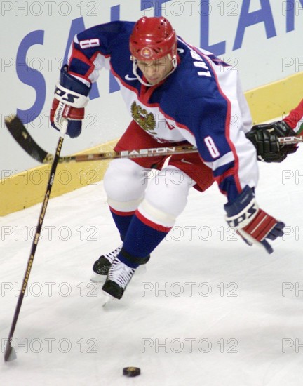 April 7, 1998 - U.S. - KRT SPORTS STORY SLUGGED: RUSSIA-HOCKEY KRT PHOTOGRAPH BY DAVID P. GILKEY/DETROIT FREE PRESS (December 13) A 2002 file photo shows Russia's Igor Larionov (8) during the bronze medal hockey game against Belarus in the 2002 Olympic Games at the E Center in Salt Lake City, Utah. Thirty-three former and current NHL players are gathering in Moscow, December 13, 2004, for a game to bid farewell to Igor Larionov, the former Soviet star who played 15 NHL seasons. (smd) 2004 (Credit Image: © David P. Gilkey/Detroit Free Press via ZUMA Press Wire)