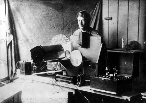 A 1926 photograph of John Logie Baird, the Scottish inventor of the television, recognized for his pioneering work in early television technology.