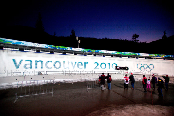 Action from Whistler Sliding Centre of the men's two man bobsleigh heats for Vancouver 2010