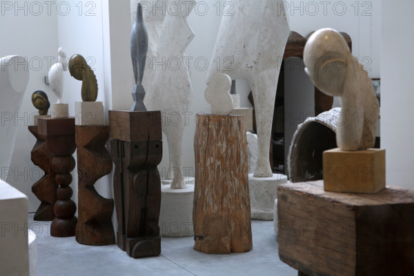 Interior view of Brancusi Studio Paris, recreated in Museum Gallery Renzo Piano Building, Paris, France