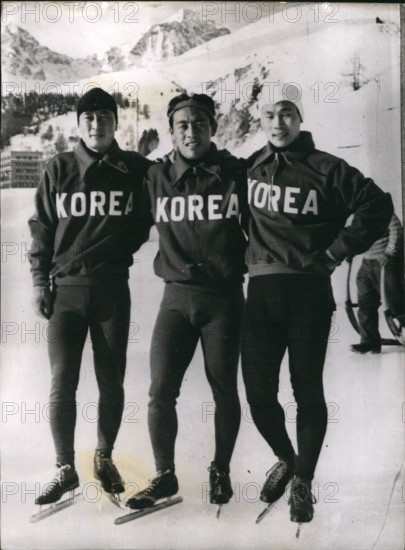 Jan. 01, 1948 - The speed skating team from Korea. Ready for the olympic games.: Members of the Speed Ice Skating Team from Korea seen on arrival at St. Moritz where they are preparing for the forthcoming Olympic events.