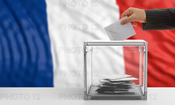 Voter on an waiving France flag background. 3d illustration