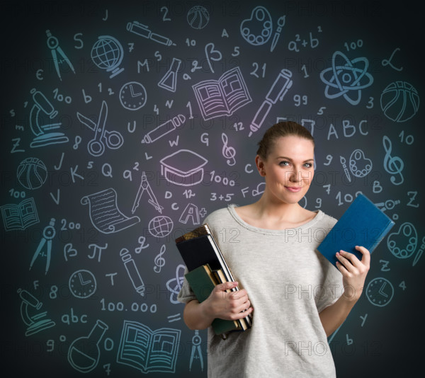 Student with draw math and science formula