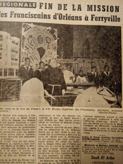 A newspaper from Tunisia, dated 1956, representing a pivotal year in the nation's history. Tunisia gained independence from France in that year, marking a significant moment in North African history.