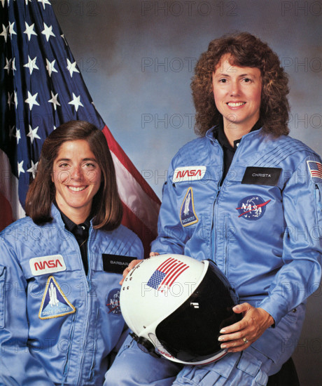 Christa McAuliffe and Barbara Morgan, Teacher in space primary and backup crew members for Shuttle Mission STS-51L. This mission ended in failure when the Challenger orbiter exploded 73 seconds after launch on January 28, 1986. Christa McAuliffe and Barbara Morgan - GPN-2002-000004