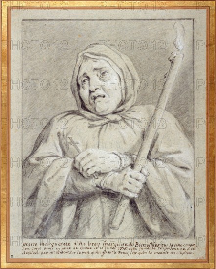 Mary Margaret of Aubrey Jean Restout (1692-1768). "Marie Marguerite d'Aubray, marquise de Brinvilliers, eut la tête coupée, son corps brûlé en Place de Grève le 16 juillet 1676". Dessin. Paris, musée Carnavalet.