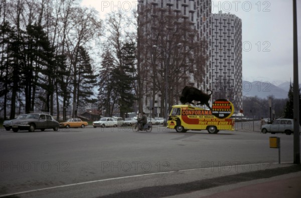 Busy Grenoble town centre road, France pictured in 1974