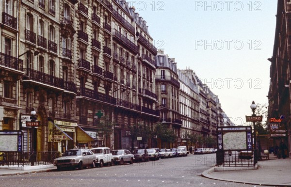 The Metro station Concourt in the Avenue Parmentier, Paris. Early morning. Archival shot scanned from transparency; 1972