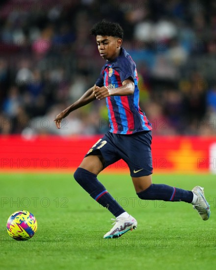 Lamine Yamal of FC Barcelona during the La Liga match between FC Barcelona and Real Betis played at Spotify Camp Nou Stadium on April 29, 2023 in Barcelona, Spain. (Photo by Sergio Ruiz / PRESSIN)