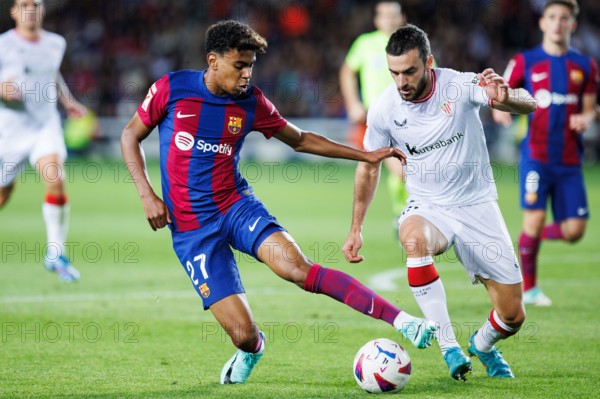 Barcelona, Spain. 22th Oct, 2023. Lamine Yamal in action during the LaLiga EA Sports match between FC Barcelona and Athletic Club de Bilbao at the Est