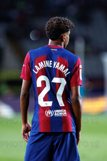 Barcelona, Spain. 29th Sep, 2023. Lamine Yamal in action during the LaLiga EA Sports match between FC Barcelona and Sevilla FC at the Estadi Olimpic L
