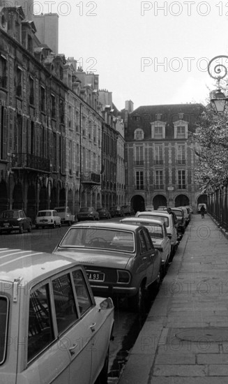 Paris, France - 1974: parking space of Place des Vosges