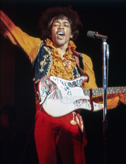 June 17, 1967, Monterey, California, USA: The Monterey International Pop Music Festival was a three-day concert event held June 16 to June 18, 1967 at the Monterey County Fairgrounds in Monterey.. . The festival is remembered for the first major American appearances by The Jimi Hendrix Experience, The Who and Ravi Shankar, the first large-scale public performance of Janis Joplin and the introduction of Otis Redding.. . Hendrix' use of extremely high volumes, the feedback this produced, and the combination of the two along with his dive-bombing use of the vibrato bar on his guitar, produced sou