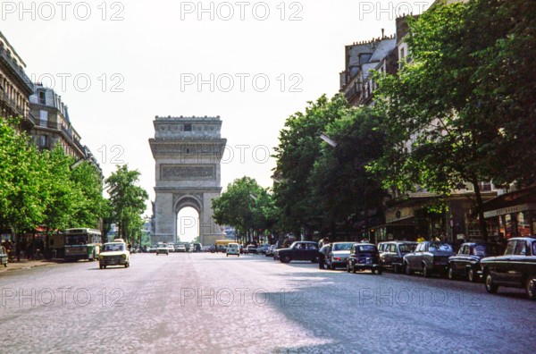 Arc de Triomphe de l'Étoile,   view from Avenue de la Grande Armée, Paris, France, Europe 1970