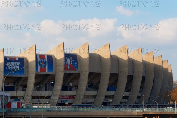 Paris, France - March 22, 2016 : Backside view of the Paris grandstand of the Parc des Princes stadium, built in 1972 and home stadium of Paris Saint-