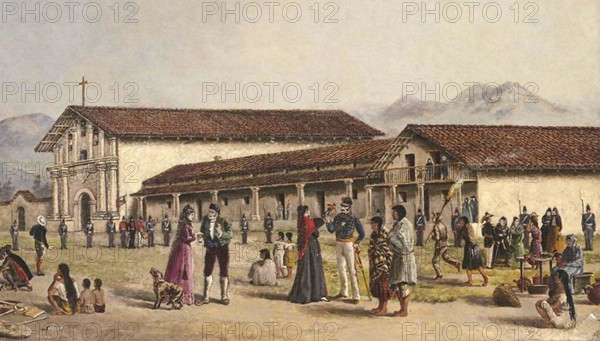 This cropped 19th-century photograph, taken by Oriana Day, depicts the Mission San Francisco de Asís, the oldest building in San Francisco. The mission was founded in 1776 and played a central role in the history and development of California. The photo captures the historical importance of this religious landmark.