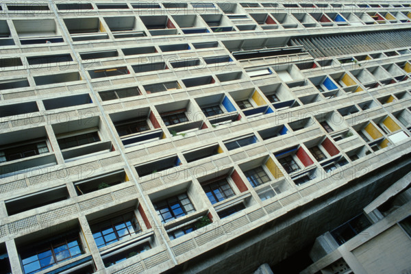 Marseille. France. La Cité radieuse de Marseille aka L'unité d'habitation de Marseille. Le Corbusier's 1952 concrete apartment block.