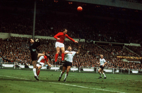 World Cup Final Football 1966 England 4 Germany 2 at Wembley Geoff Hurst jumps to head the ball