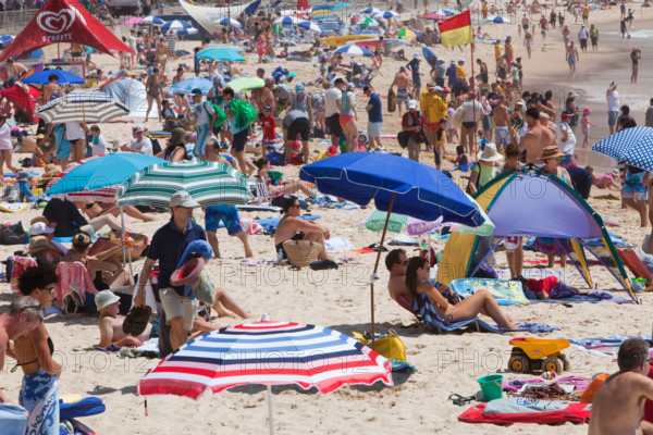 Crowds on Manly Beach, Sydney, Australia.