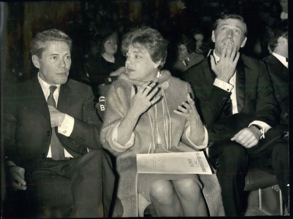 Mar. 03, 1966 - Civil Rights Rally - Paris, Palais Des Sports. Photo shows From Left To Right: Dr. Jacques Monod, Simone Signoret, The Famous Actress Yves Montand's Wife And Yves Montand Pictured During The Rally.