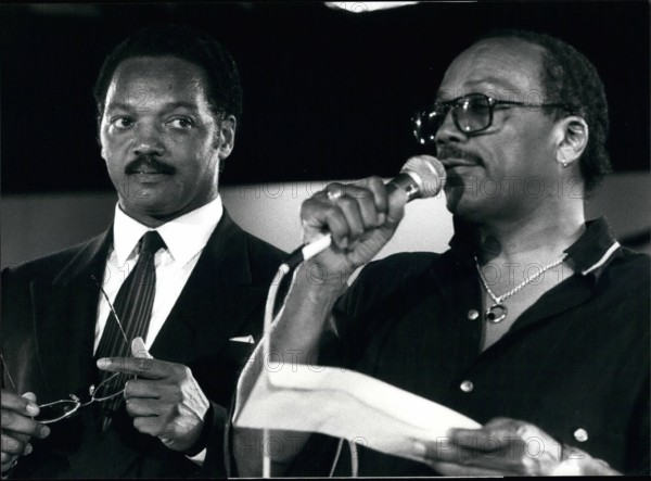 Jul. 07, 1991 - Jesse Jackson At The Montreux Jazz Festival: Reverend Jesse Jackson left and jazz singer Quincy Jones right w