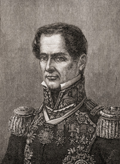 Antonio de Padua María Severino López de Santa Anna y Pérez de Lebró,  1794 – 1876, aka Santa Anna or López de Santa Anna and sometimes called "the Napoleon of the West".  Mexican politician, general and 8th President of Mexico.