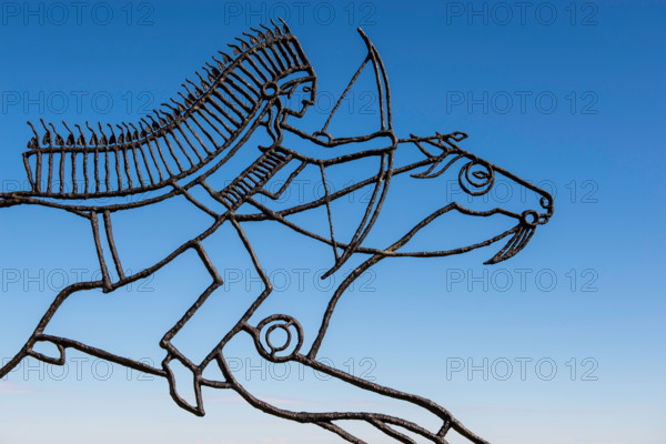 Sculptures of Indian warrior at Little Bighorn Battlefield National Monument, Montana USA