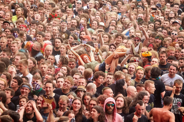 Kostrzyn, Poland - August 05, 2017: People having fun at a concert during the 23rd Woodstock Festival Poland.