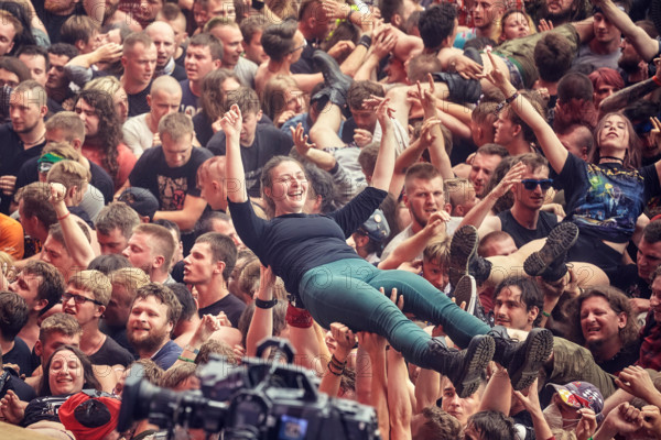 Kostrzyn, Poland - August 05, 2017: People having fun at a concert during the 23rd Woodstock Festival Poland.