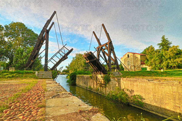 Langlois bridge at Arles, Provence-Alpes-Côte d'Azur, France.  The bridge is the subject four oil paintings, one watercolour and four drawings by Vinc