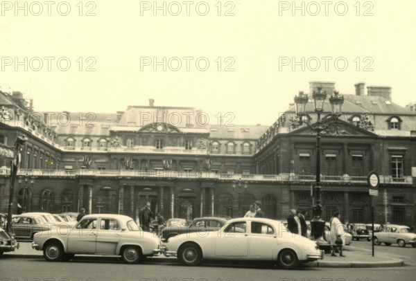 Cars parked in front of the Palais Royale, Paris, France 1961