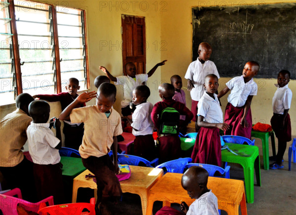 Masai Mara / Kenya, Africa - 25 January, 2018: Children of a Masai village at school.