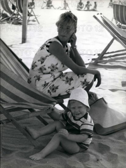 1968 - Paola di Liegi and her family at the beach of Marina di Massa, where they will stay for two months. The little Phillipe enjoys himself on the beach, while his sister Princess Astrid, sleeps on the baby carriage. © Keystone Pictures USA/ZUMAPRESS.com/Alamy Live News