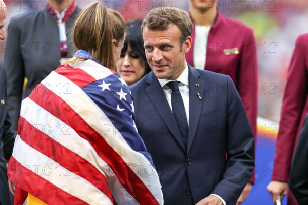 Lyon, France. 07th July, 2019. Emannuel Macron president of France the match between the United States and the Netherlands validated by the Final of the Women 's Soccer World Cup in Lyon in France on Sunday, 07. Credit: Brazil Photo Press/Alamy Live News