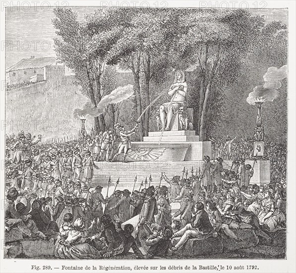 Fontaine de la Régénération, erected on the remains of the Bastille, 10th August 1792