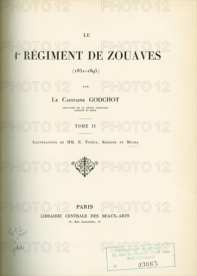 Page de garde du "1er Régiment de Zouaves", tome 2
