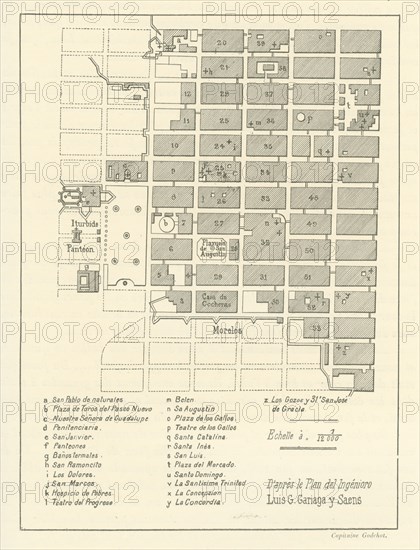 Plan du village de Puebla pendant l'Expédition militaire française au Mexique entre 1861 et 1867