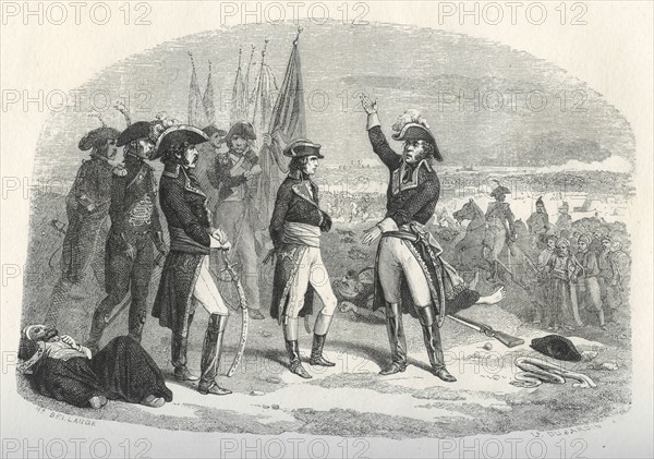 Bonaparte et Kléber avec les drapeaux des victoires d'Aboukir, du Thabor et du Caire