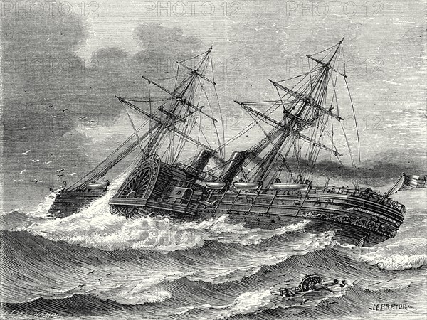 Le 'Napoléon III', paquebot transatlantique français, lancé en 1866