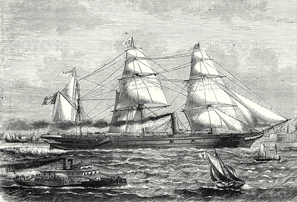 The 'Perière', transatlantic liner, launched in 1866