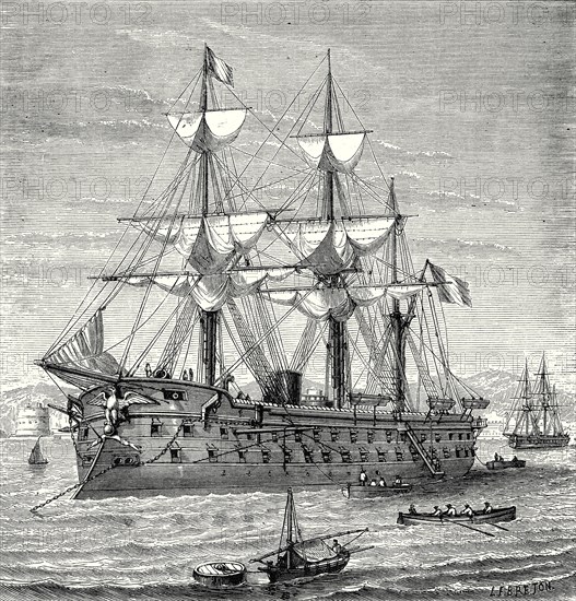 Le 'Solférino', vaisseau cuirassé à éperon, lancé en 1863