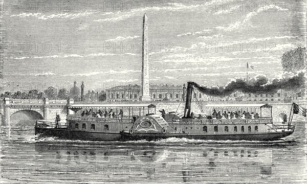 Bateau à vapeur destiné à faire le service d'omnibus sur la Seine à Paris, pendant l'exposition universelle de 1867 (Modèle à roues)