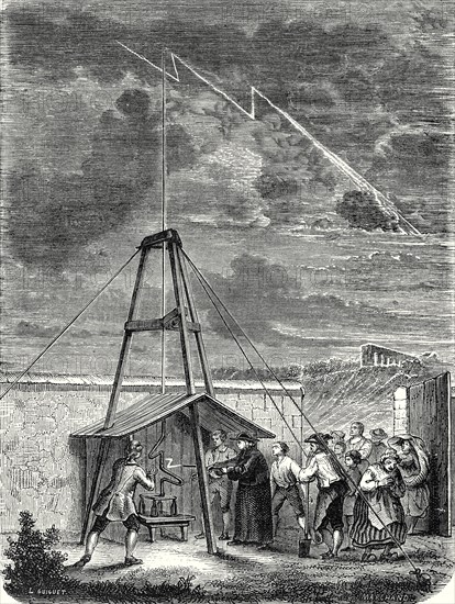 Expérience faite le 10 mai 1752, par Dalibard à Marly. Première démonstration de la présence de l'électricité dans les nuages orageux