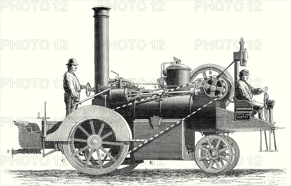 Traction engine, or steam car, invented by M. Lotz from Nantes