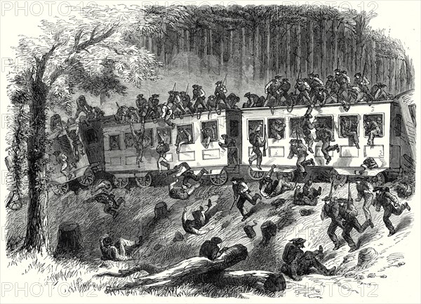 The Civil War In America: Train With Reinforcements For General Johnston Running Off The Track In The Forests Of Mississippi, 8 August, 1863