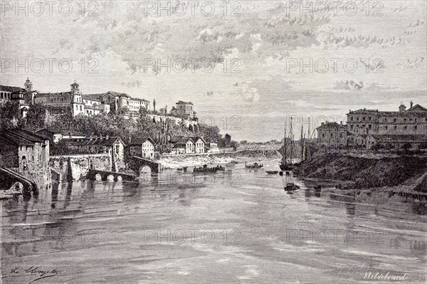 Rome Italy 1875, Aventine Mount and St. Sabina, seen from Ponte Rotto