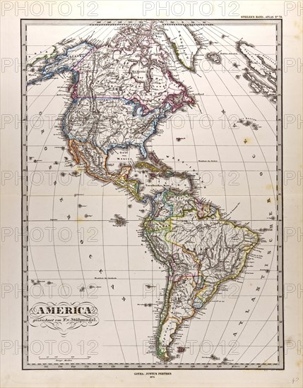 America Map 1872 Gotha, Justus Perthes, 1872, Atlas. Perthes, Johan Georg Justus 1749 Ã¢â‚¬â€ú 1816, German publisher, was born in Rudolstadt in 1749. In 1785 he founded at Gotha the business which bears his name, Justus Perthes. In this he was joined in 1814 by his son Wilhelm, 1793 Ã¢â‚¬â€ú 1853. He laid the foundation of the Geographical Branch of the business, for which it is chiefly famous, by publishing the and-Atlas (1817-1823) of Adolf Stieler (1775-1836). Wilhelm Perthes engaged the collaboration of the most eminent German geographers of the time, including Heinrich  Berghaus, Christian Gottlieb Reichard, Karl Spruler and Emil von Sydow. The business passed to his son Bernard Wilhelm Perthes (1821-1857). In 1863 the firm first issued the Almanach de Gotha, a statistical, Historical and genealogical Annual (in French) of the various countries of the world.